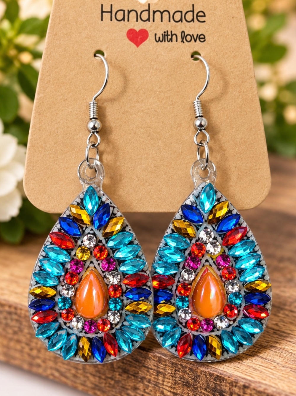 Handmade Multicolor Teardrop Crystal Earrings - Handmade